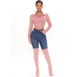 Fashion Nova NWT Pink Long Sleeve Ribbed Crop Top Fall Preppy Streetwear Chic